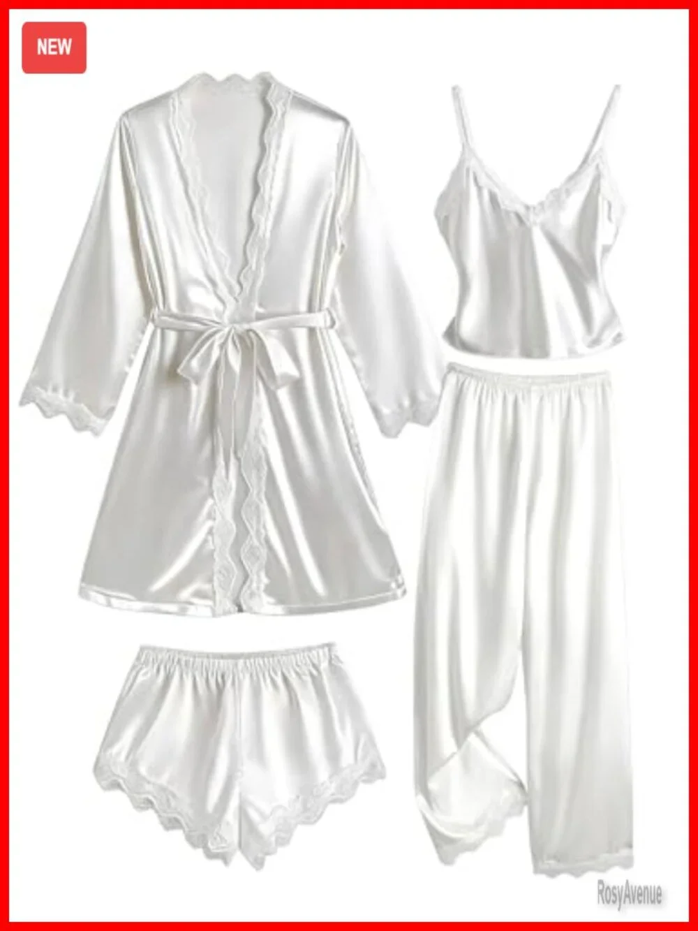 Satin pajama set includes robe cami shorts pants lounge sleepwear gift